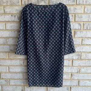 Talbots 3/4 Sleeve Boatneck Anchor Print Sheer Tunic Mini Dress Women's Size S